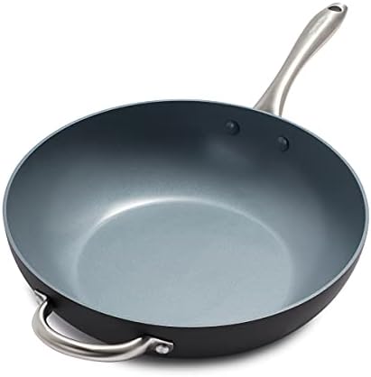 GreenPan Lima Hard Anodized Healthy Ceramic Nonstick 12.5" Wok pan with Helper Handle, PFAS-Free, Oven Safe, Gray