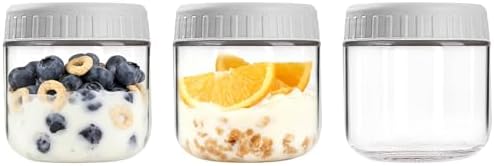 Overnight Oats Containers with Lids, 10oz Wide Mouth Mason Jars with Lids, 3 Pack Glass Jars with Airtight lid for Chia Pudding Yogurt Salad, Meal Prer Oatmeal Jars, Gray