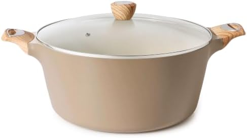 SENSARTE Ceramic Nonstick Stock Pot with Lid, 2.6/4.5/6.6/8.5/11 QT Soup Pot Casserole Pot, Non-toxic Healthy Pasta Pot, Large Cooking Pot Stew Pot, Induction Compatible, PFOA PFAS PTFE Free, Taupe