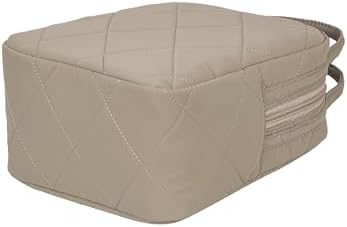 Machine Washable Women Quilted Fabric Insulated Reusable Cooler Lunch Bag Tote Adult Thermal Lunch Box Storage Bag for Ｗork (Camel)