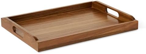 Amazon Basics Wooden Serving Tray with Built-in Handles, Acacia Wood, 17 x 12 in. (Pack of 10)