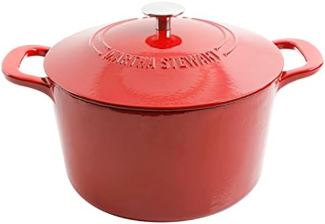 MARTHA STEWART Gatwick 7-Quart Enamel Cast Iron Dutch Oven – Red Ombre – Heavy-Duty Dutch Oven for Slow Cooking, Braising & Baking