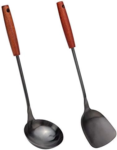 FJNATINH Spatula & Ladle Wok Tool Set, 14.2-15 inches Wok Utensils, Stainless Steel Wok Spatula