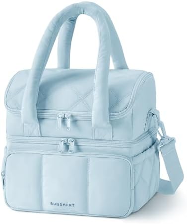 BAGSMART Lunch Bag Women, Double Deck Insulated Lunch Box, Light Blue