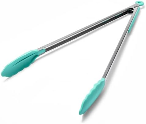 Doosu Kitchen Tongs with Silicone Tips for Cooking Serving (16in, Aqua Sky)