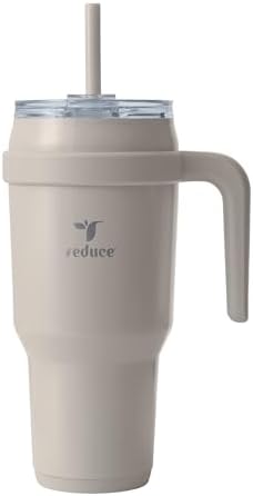 REDUCE 40 oz Stainless Steel Tumbler with Handle - Dual-Wall Vacuum Insulated Travel Mug, Sweat-Proof Lid & Reusable Straw - Keeps Drinks Cold for 24 Hrs, Fits Cupholders, Dishwasher Safe - Sand