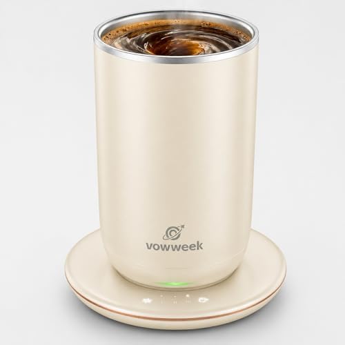 Self Stirring Coffee Mug, 10 oz Heated Mug with Magnetic Stirring, White