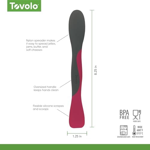 Tovolo Mini Scoop and Spread Tool for Kitchen Meal Prep Small Sandwich Spreader Spatula for Peanut Butter Jelly, Silicone BPA Free Dishwasher Safe Scooper Spreader, Charcoal Gray and Viva Magenta