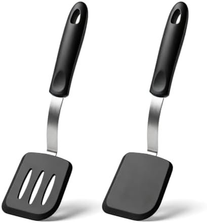 2 Pcs Mini Silicone Cookie Brownie Spatula,Solid Flat,Black
