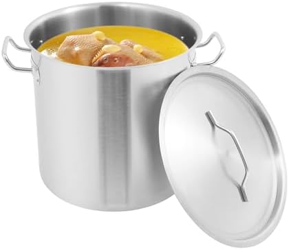 25L/26.4Qt Commercial Large Stock Pot with Lid,Nickel Free Stainless Steel Cookware Healthy Polished Stockpots, Induction Soup Pot for Cooking Home Use