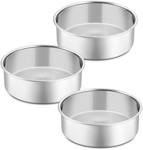 P&P CHEF 5 Inch Round Cake Pan Set of 3, Stainless Steel Baking Cake Pans