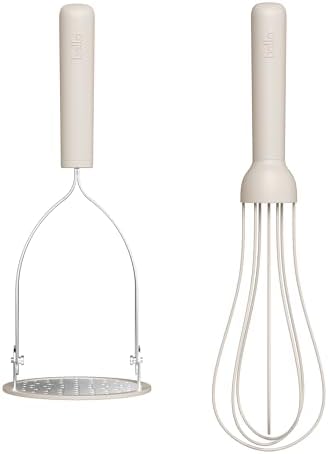 bella 2 Piece Fold Flat, Non-toxic Nonslip Masher and Whisk, Oatmilk