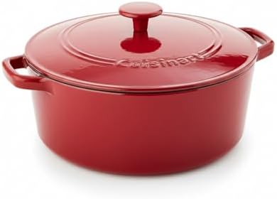 Cuisinart Chef's Classic Enameled Cast Iron Dutch Oven with Lid, Porcelain Enameled Interior, Oven Safe, Induction Compatible, 7-Quart, Round, Red