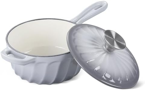 Enameled Cast Iron Sauce Pan with Lid, 1 Quart Saucepan with Lid