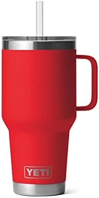 YETI Rambler 35 oz Tumbler with Handle and Straw Lid, Travel Mug Water Tumbler, Vacuum Insulated Cup with Handle, Stainless Steel, Rescue Red