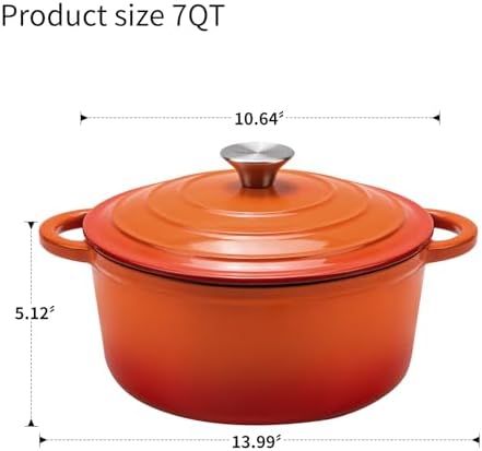 7-QT Enameled Cast Iron Round Dutch Oven With Lid,Oven safe,Orange