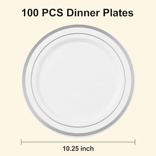 BESTSTAR 100PCS White Plastic Plates for Party