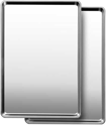 Commercial Quality Baking Sheet Pan Set, Natural Stainless Steel Cookie Sheet, Warp Resistant Nonstick Baker's Half Sheet Pan, Large Thick Cookie Tray Pans for Baking, Roasting(2 Pack, 18X13Inch)