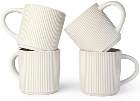 DeeCoo Matte White Coffee Mugs Set of 4, 12 Ounce Mug with Handles, Ceramic Stoneware Catering Coffee Cups, Porcelain Mugs Sets for Coffee, Tea, Hot Cocoa, Milk, Microwave and Dishwasher Safe