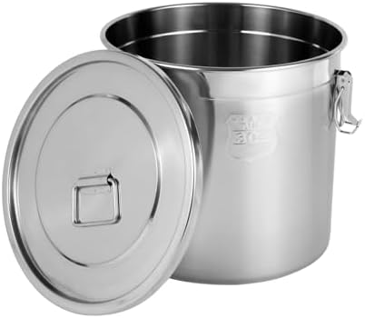 DYNAMI 5.5Gal 304 Stainless Steel Airtight Container with Lid and Locking Clamp,17-38Lbs Metal Bucket Stainless Steel Drum Large Canister for Kitchen,Dog Food/Bird Seed/Coffee Storage Container(21L)