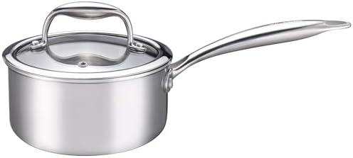 1-Quart Saucepan with Lid, Tri-Ply Stainless Steel Pot with Stay-Cool Handle & All Cooktop Compatibility (Gas, Ceramic, Electric) - Silver