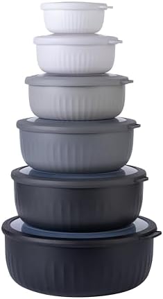 COOK WITH COLOR Prep Bowls with Lids- Wide and Deep Nesting Plastic Small Mixing Bowl Set with Lids, 12 Piece Set - Wide Bowls, Black/White
