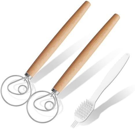 Aqdocvf 2‑Pack Danish Dough Whisk,13‑Inch Dutch Whisk with Cleaning‑Brush