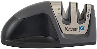 KitchenIQ 50825 | Diamond Deluxe Edge Grip 2-Stage Knife Sharpener | Black | Coarse & Fine Sharpeners | Compact for Easy Storage | Non-Slip Base | Soft Grip Rubber Handle | Straight & Serrated Knives
