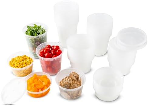 DuraHome Food Storage Containers with Lids Freezer Deli Cups 90 Sets Expanded Combo Pack 8oz 12oz 16oz 24oz & 32oz BPA-Free Leakproof Round Clear Takeout Meal Prep Microwavable, Airtight Lids