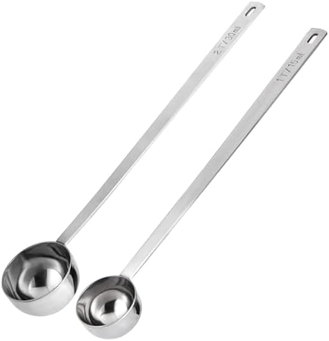 U-Taste Coffee Scoop 1&2 Tablespoon: 18/8 Stainless Steel Measuring Scooper for Ground Coffee, Bean, Powder, Espresso, 8.5in Long Handle Metal Meaure Spoon for Canister, Jar (1&2Tbsp/15&30ml, Silver)