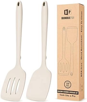 Pack of 2 Silicone Spatula Turners, Non Stick Slotted Kitchen Spatula Set, Heat Resistant BPA Free Kitchen Utensils, One-Piece Design, Suitable for Flipping Fish, Eggs, Steak, Pancakes(KHAKI)