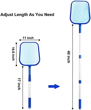 Pool Skimmer Net with Adjustable 17-40" Telescopic Pole - Fine Mesh Net - Leaf Skimmer for Cleaning Surface of Swimming Pools, Hot Tubs, Spas and Fountains