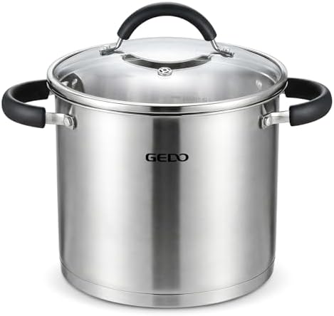 GEDO Food-Grade 304 Stainless Steel Stock Pot, Thickened Cooking Pot with Tempered Glass Lid, Heat-Resistant Handles, Fits All Stovetops for Soup Stew Canning, Dishwasher Safe (13.2, Quarts)