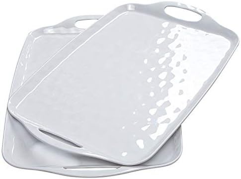 TP Large Serving Trays with Handles, 19" x 12" Melamine Serving Platters for Food, Turkey, Set of 2 Rectangular Trays for Party, Pure White
