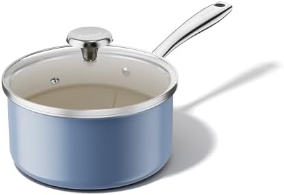 Redchef Nonstick Ceramic Sauce Pan with Lid, 2.5QT Small Cooking Pot with Stay-Cool Handle, Kitchen Non Toxic Soup Pot, PTFE & PFOA Free, Oven & Dishwasher Safe, Compatible with All Stovetops-Blue