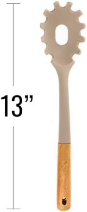 Beille 4pc Beech Wood and Silicone Cooking Spoon Set Kitchen Utensils Baking Supplies Home Essentials, Light Grey