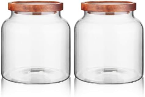 Labina Glass Jar with Wood Lid, Airtight Kitchen Storage Canister