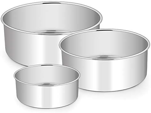 E-far Cake Pan Set of 3 (4/6/8 Inch), Stainless Steel Deep Cake Pans