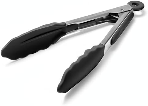 Doosu Kitchen Tongs with Silicone Tips for Cooking Serving (7in, Black)