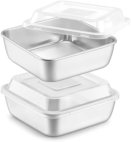 LIANYU 6 x 6 Square Cake Pans with Lid, Stainless Steel Lasagna Brownie Pan