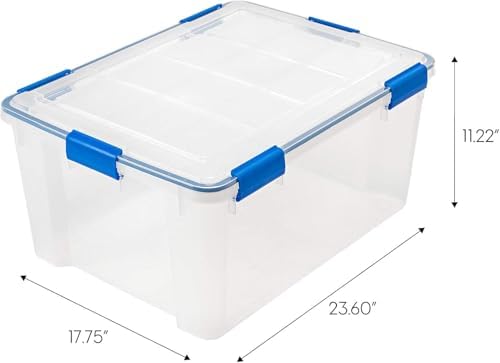 IRIS USA 3-Pack 60 Qt Storage Bins with Gasket Lids, Clear/Blue