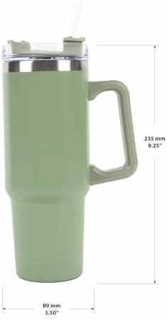 Envie 30 oz Tumbler Mug with Lid and Straw, Reusable Insulated Mug with Handle, Stainless Steel Travel Tumbler for Iced & Hot Beverages, Sage Green