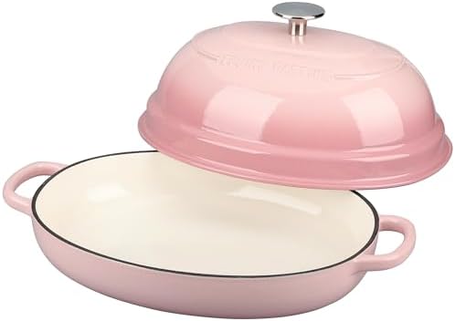 EDGING CASTING Enameled Oval Cast Iron Dutch Oven Pot with Lid, Bread Dutch Oven for Sourdough Bread Baking, Dutch Oven Bread, Bread Oven, 6QT, Pink