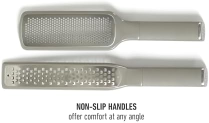 Calphalon Edge 2 Piece Stainless Steel Handheld Cheese Grater and Lemon Zester W/Covers & Rubber Handles - Taupe