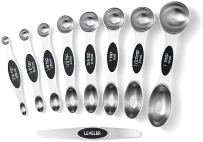 Magnetic Measuring Spoons Set, 9-Piece Stainless Steel with Leveler, Stackable Double-Sided Spoons, Black