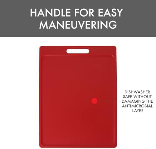Dexas NSF Certified Polysafe Cutting Board with Handle, 11 x 14.5 Inches, Reversible Kitchen Cutting Board, Red
