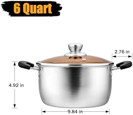 P&P CHEF 6 Qt Stockpot with Lid, Stainless Steel Stock Pot, 1-Ply Metal