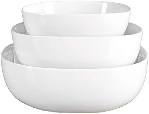 Denmark White Porcelain Chip Resistant Scratch Resistant Commercial Grade Serveware, 3 Piece Serving Bowl Set