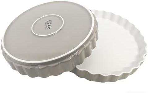 Quiche Baking Dish,Ceramic Pie Pan 11 Inch Reusable,Pizza Pan，Non-Stick Round Tart Pan with Ruffled Edge Microwave Dishwasher and Oven Safe (GREY)