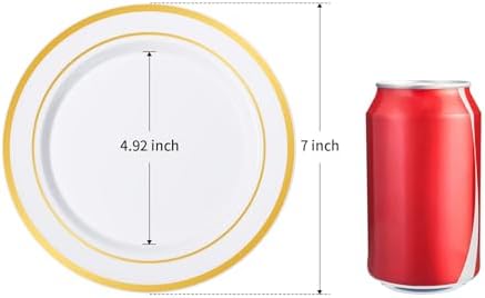 BESTSTAR 7 Inch White with Gold Rim Plastic Plates,100PCS Disposable Dessert/Appetizer/Small Cake Plates,Heavy Duty Plate Ideal for Wedding and Birthday (Pack of 2)